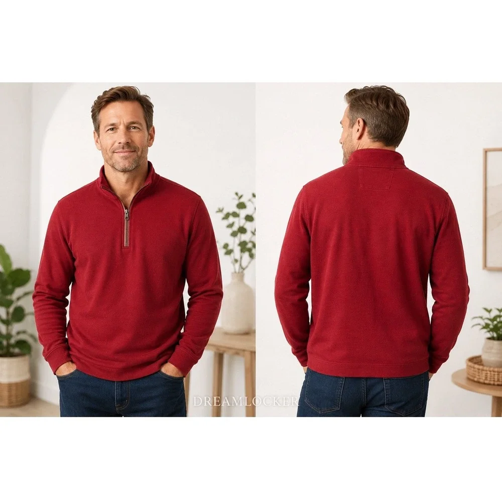 Banana Republic Sweatshirt‎ Mens XL Pullover Long Sleeve Red Plum 1/4 Zip